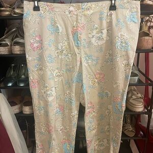 Oscar de la Renta Beige Floral Pants